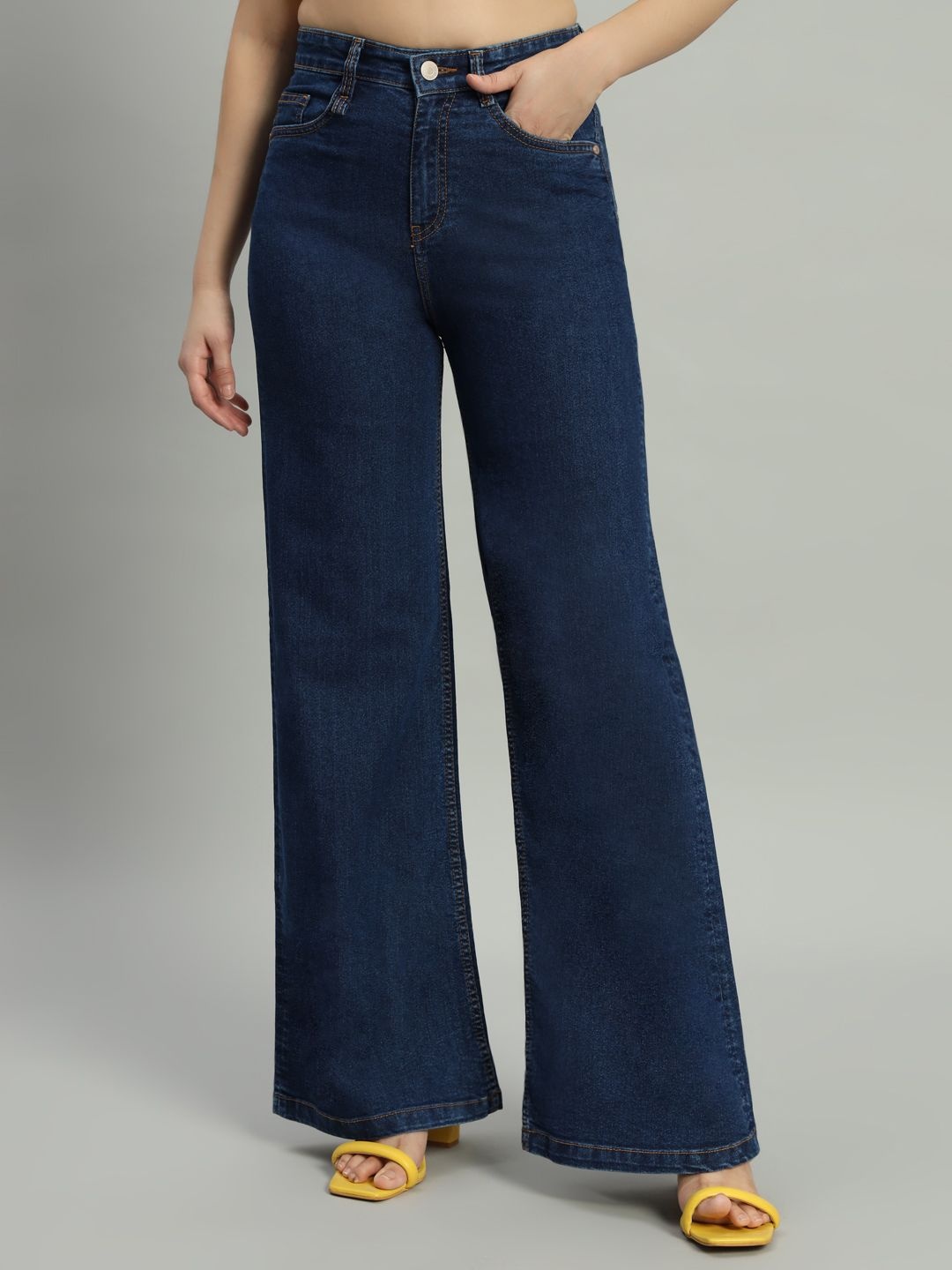 

Mast & Harbour Women Wide Leg High-Rise Stretchable Jeans, Blue