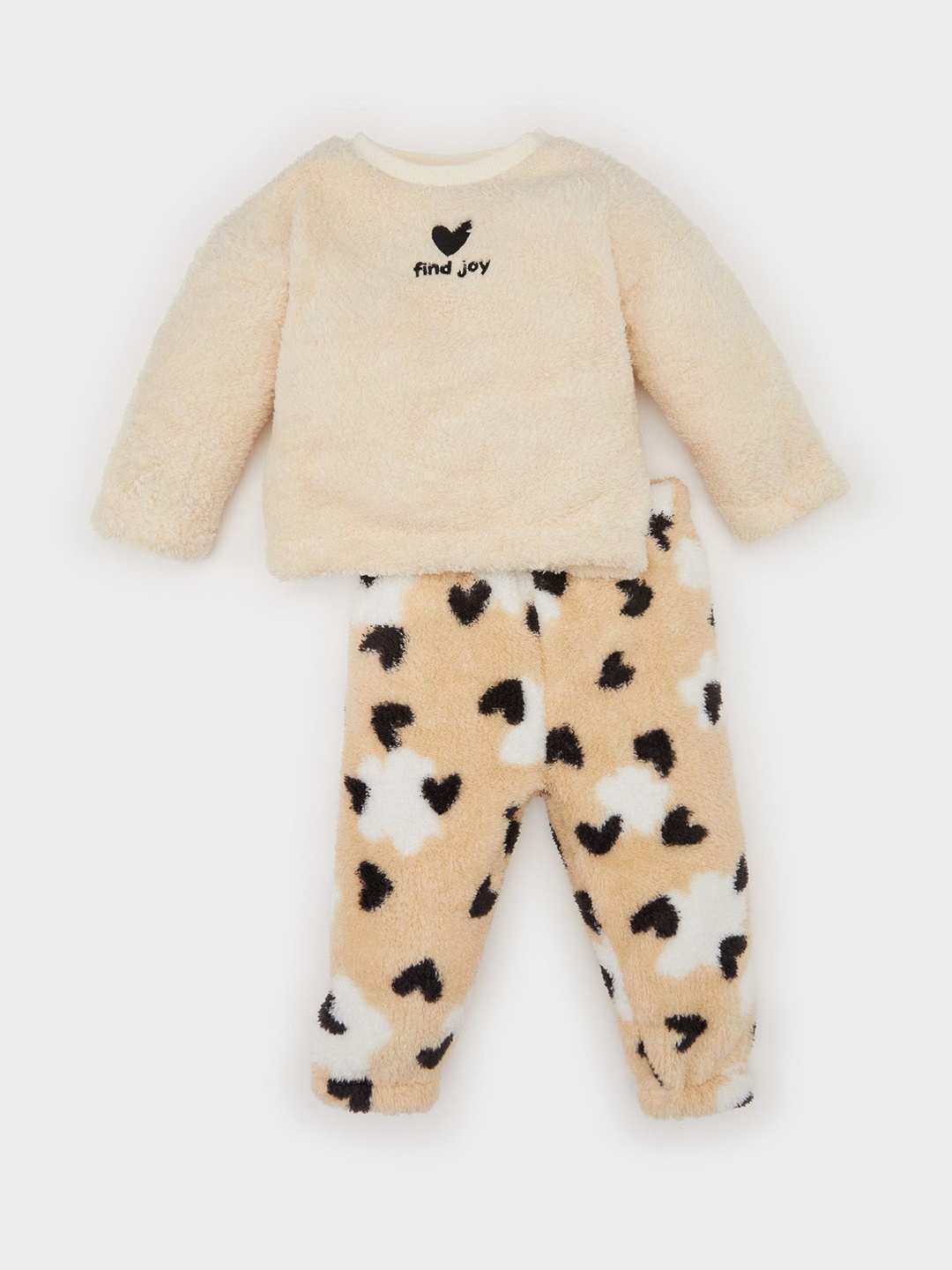 

DeFacto Girls Printed Round Neck Sweatshirt With Trousers, Beige