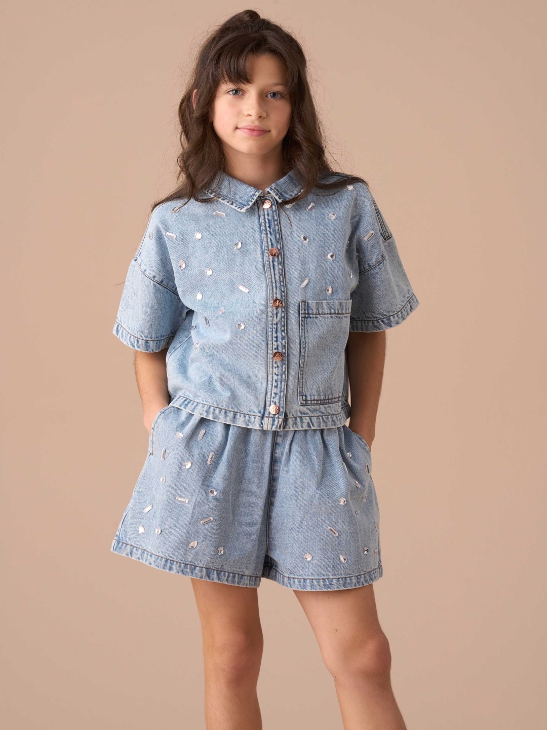 

Angel & Rocket Zeta Denim Diamonte Pull On Short, Blue