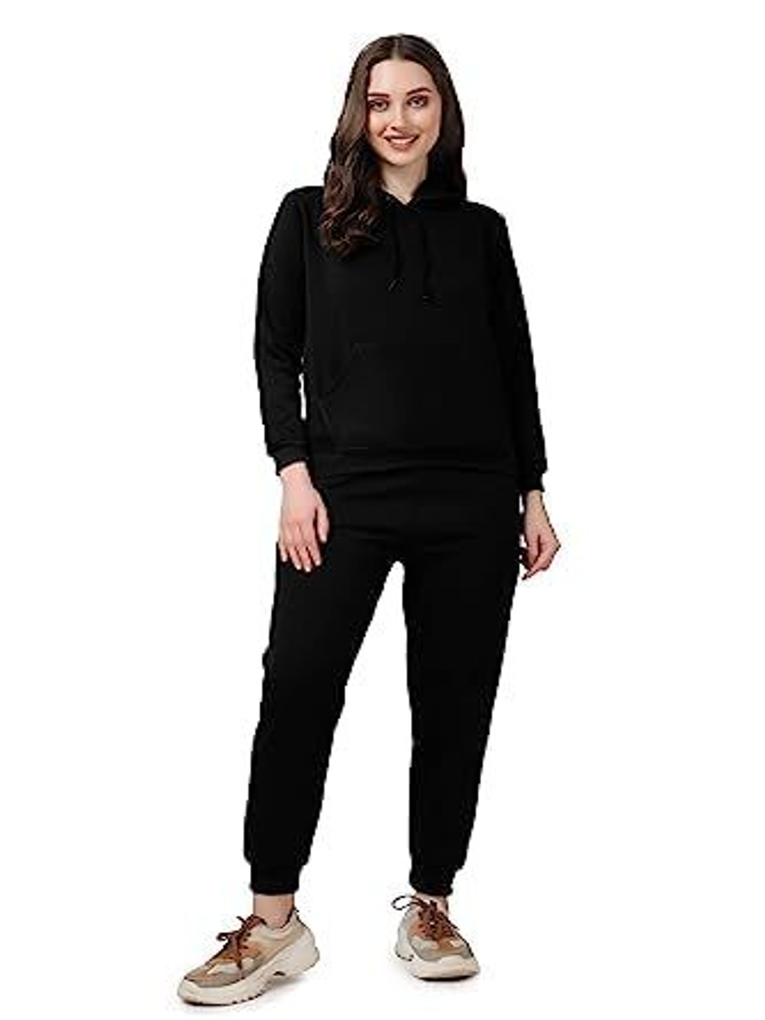 

NOTWILD Women Cotton Hooded Tracksuit, Black