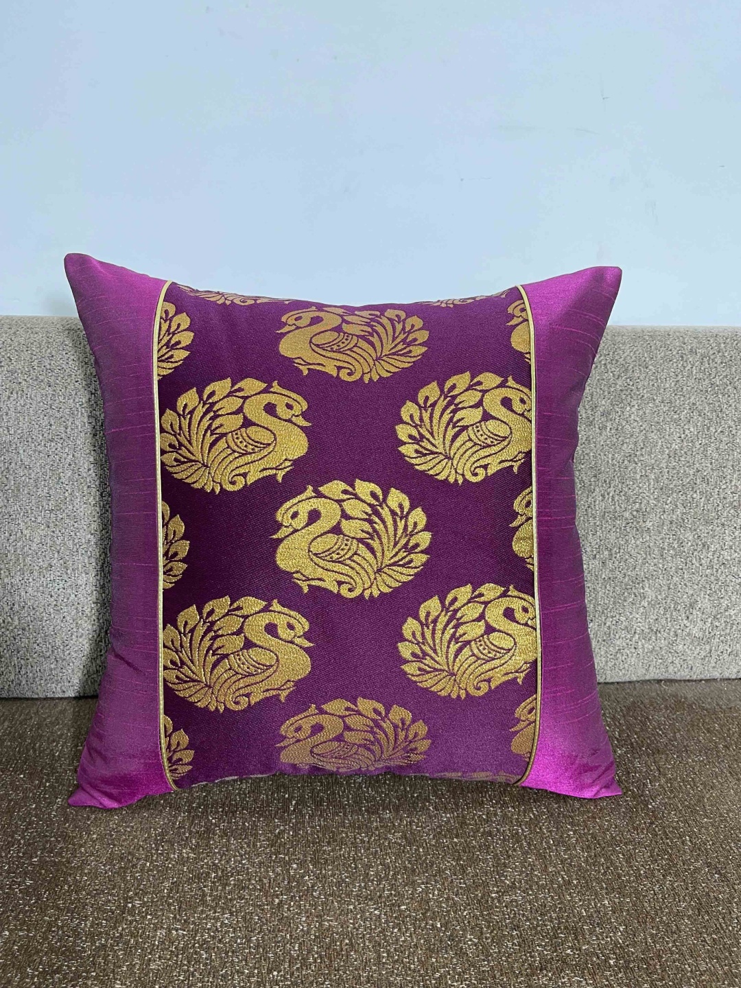 

HOME9INE Purple & Gold Set of 2 pieces Ethnic Motifs Jacquard Woven Square Cushion Covers