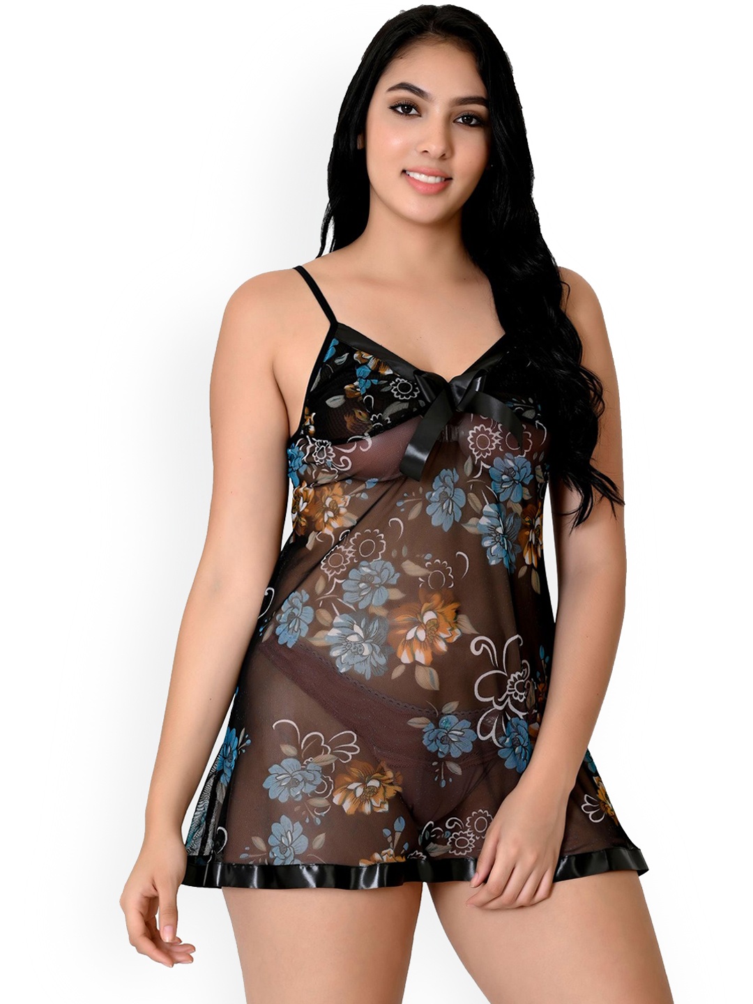 

chia fashions Net Printed Baby Doll, Black