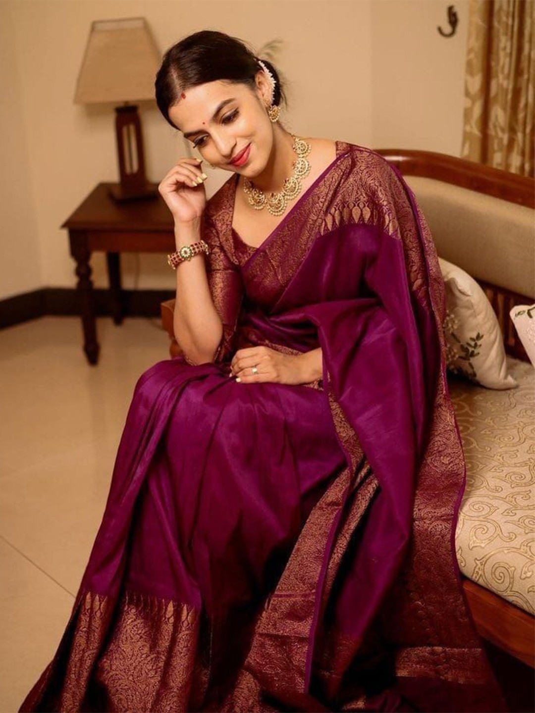 

Taslar Zari Pure Silk Banarasi Saree, Magenta