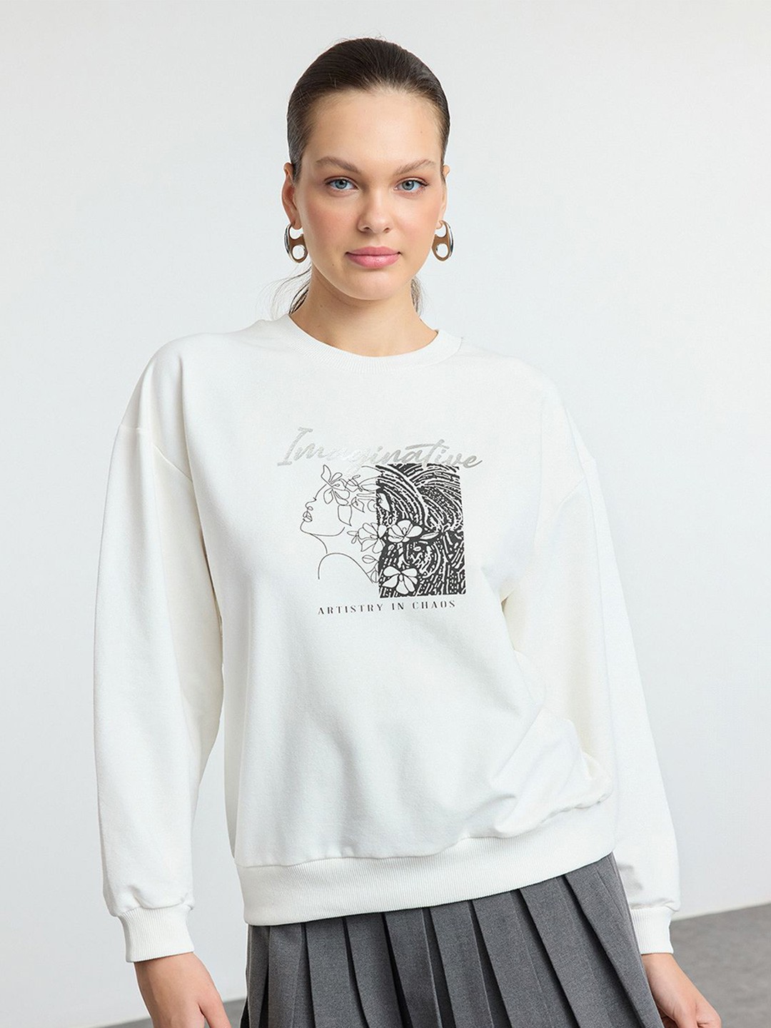 

Trendyol Women Printed Sweatshirts, White