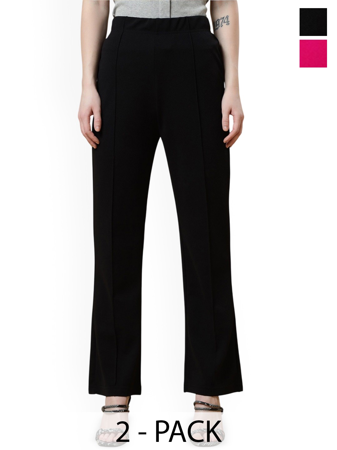 

DOIL DOMEC Women Pack Of 2 Pleated Formal Trousers, Black