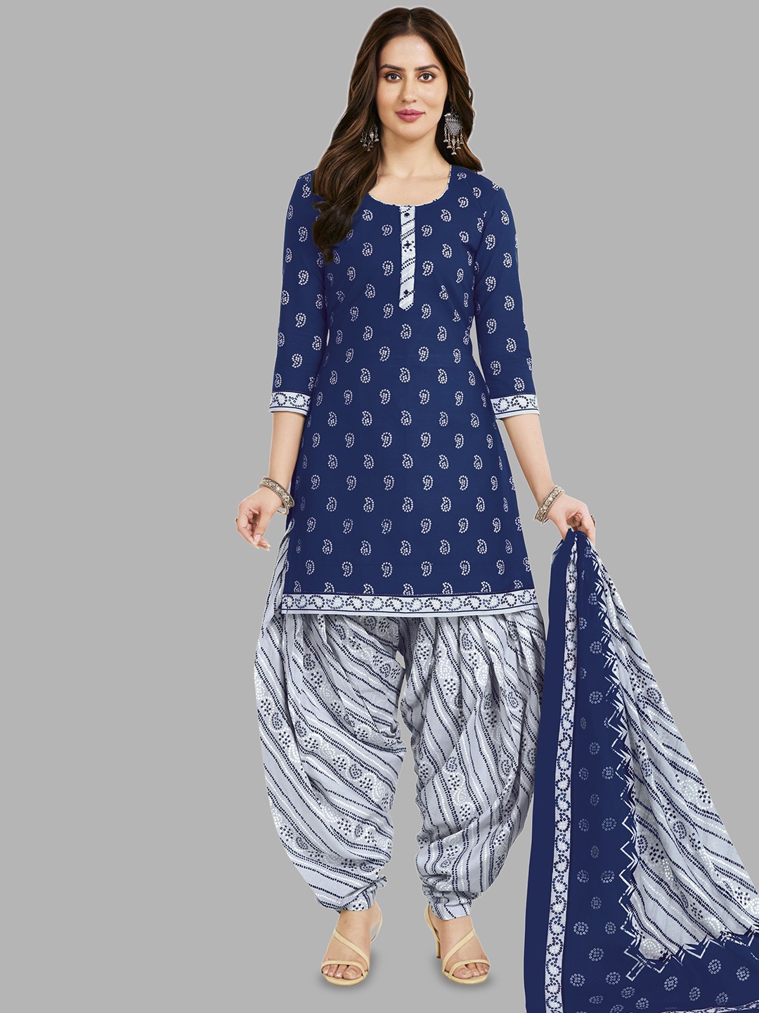 

shree jeenmata Paisely Printed Pure Cotton Unstitched Dress Material, Blue
