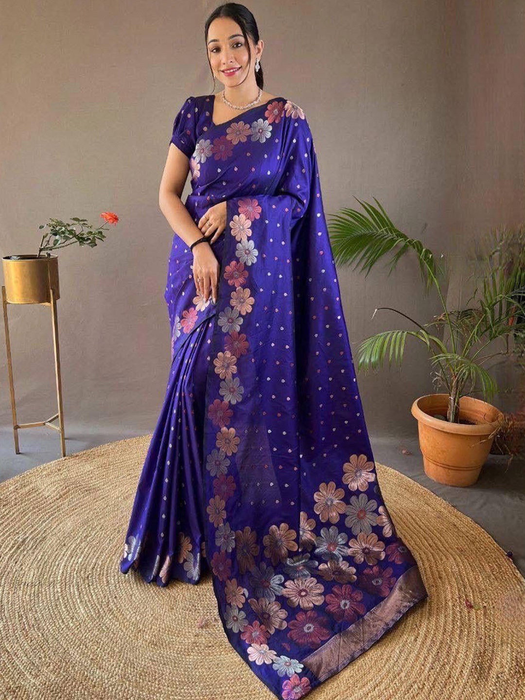 

S.K.C Woven Design Pure Silk Banarasi Saree, Purple