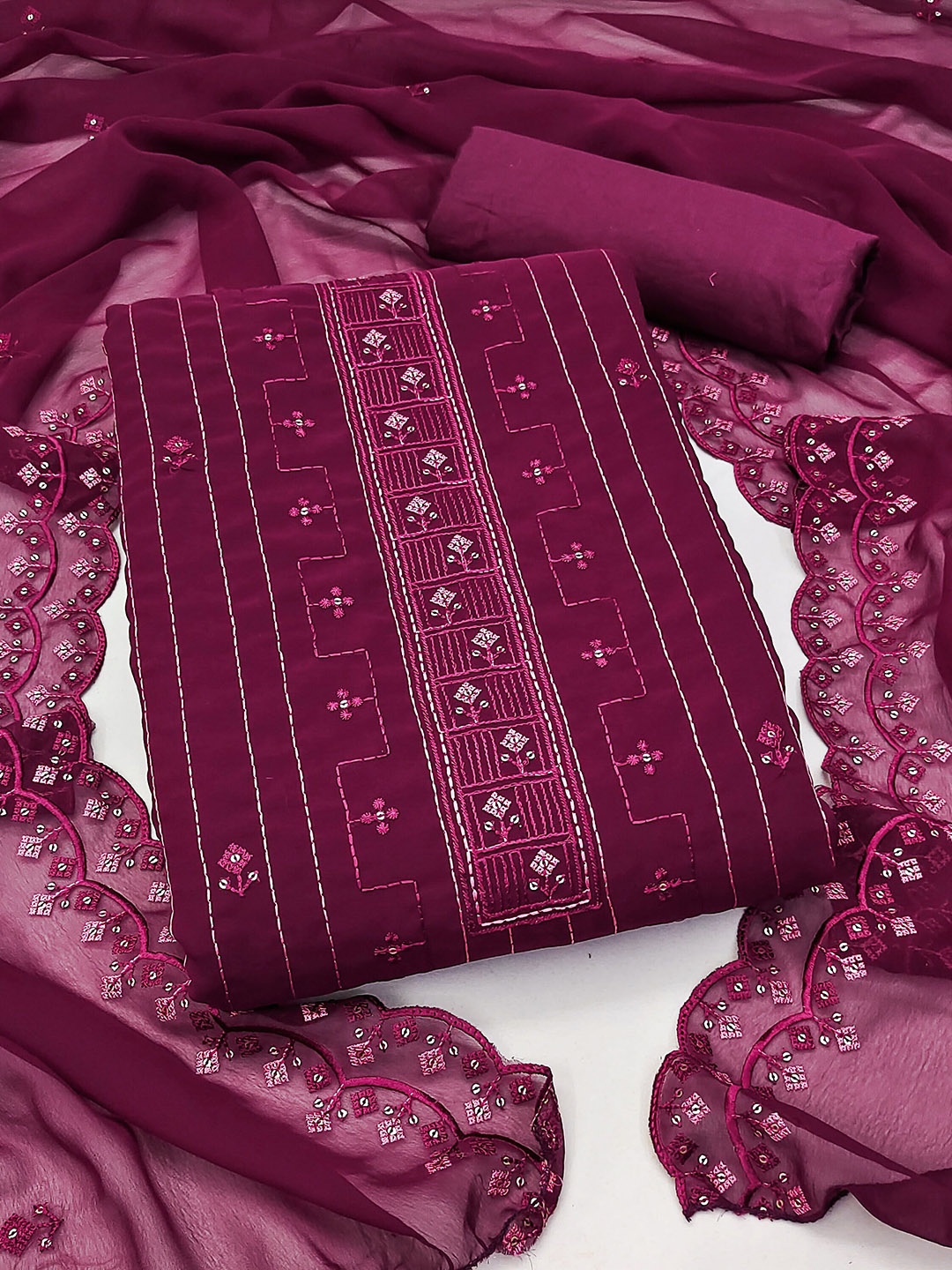 

SHADOW & SAINING Embroidered Silk Georgette Unstitched Dress Material, Pink