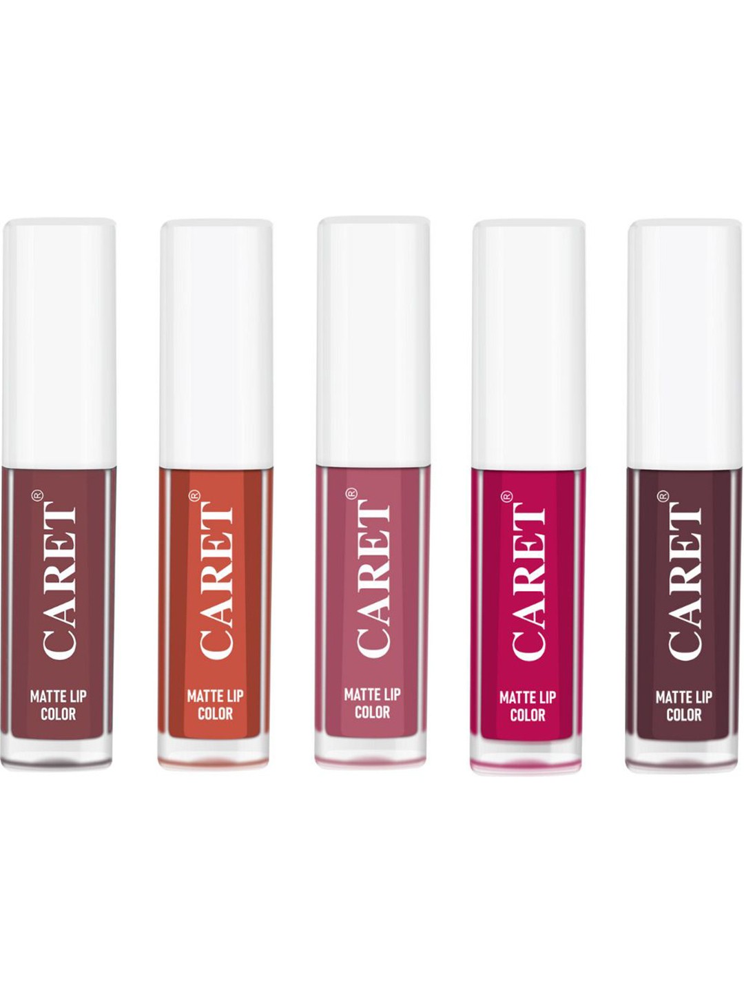 

CARET ORGANIC Set Of 5 Super-Pigmented Liquid Matte Lipsticks - 2 ml Each -1 -6 -2 -5 -7, Purple