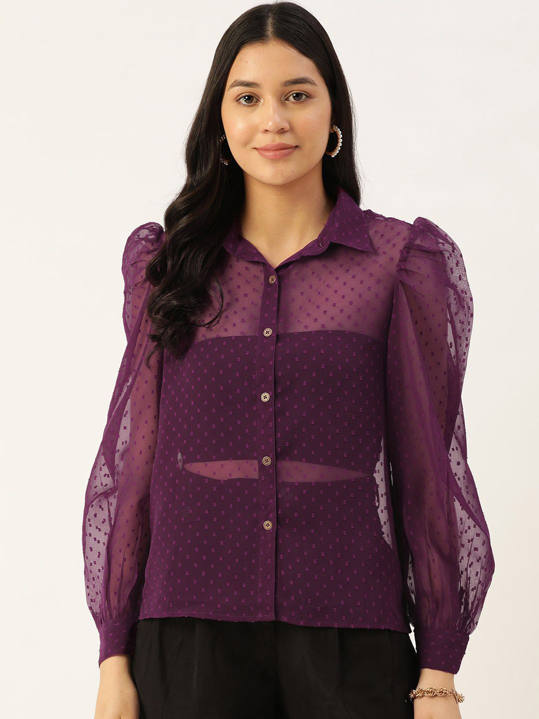 

Moda Rapido Women Opaque Party Shirt, Purple