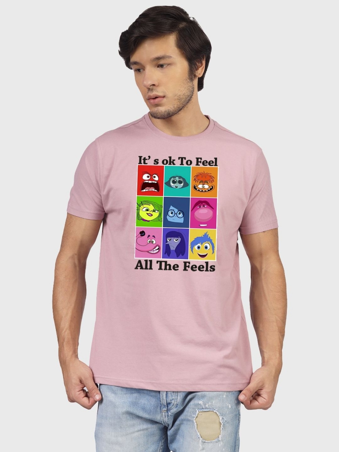 

Greylongg Men Graphic Printed Round Neck T-shirt, Pink