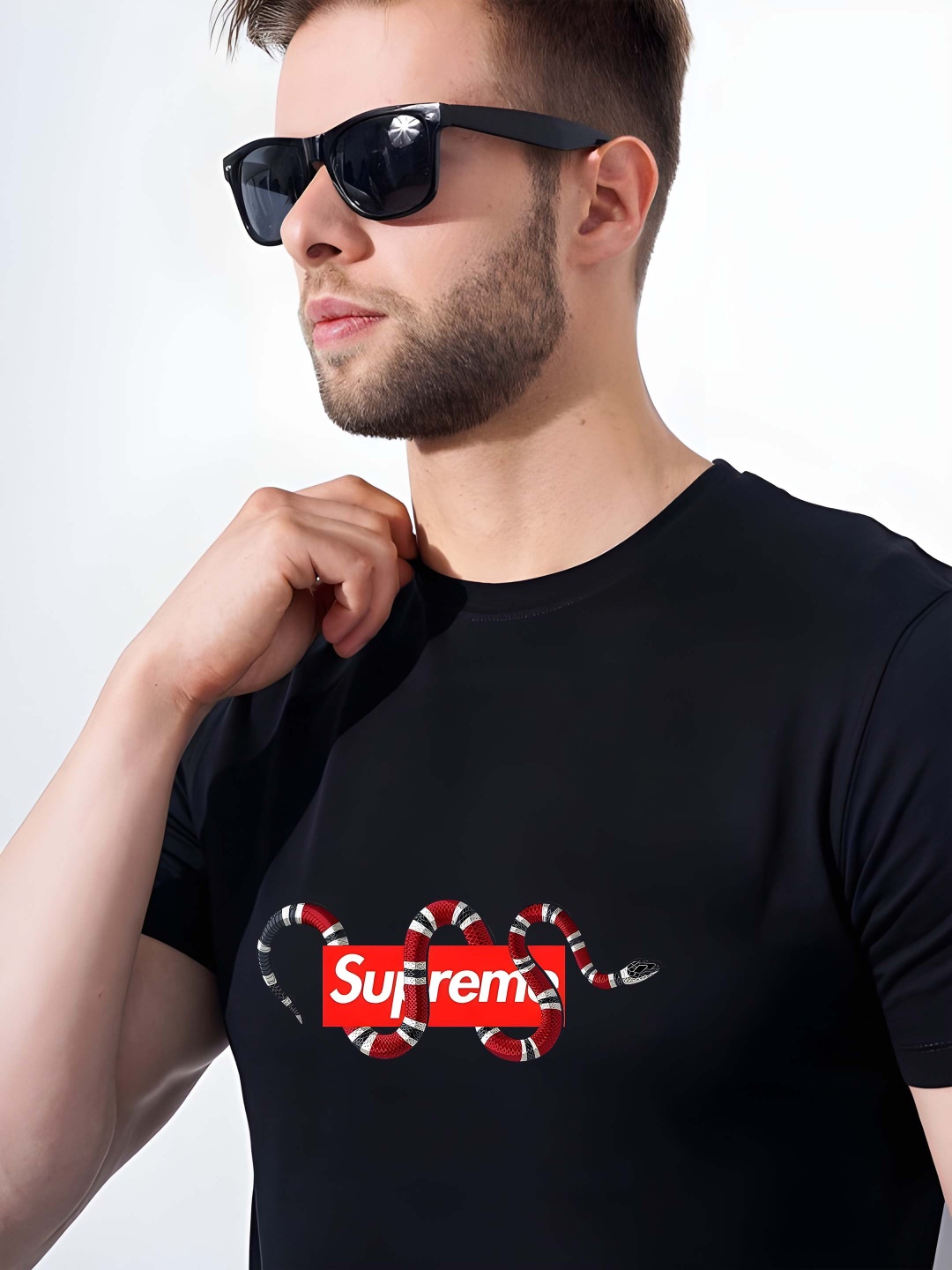 

Krimmple Men Graphic Printed Round Neck Cotton T-shirt, Black