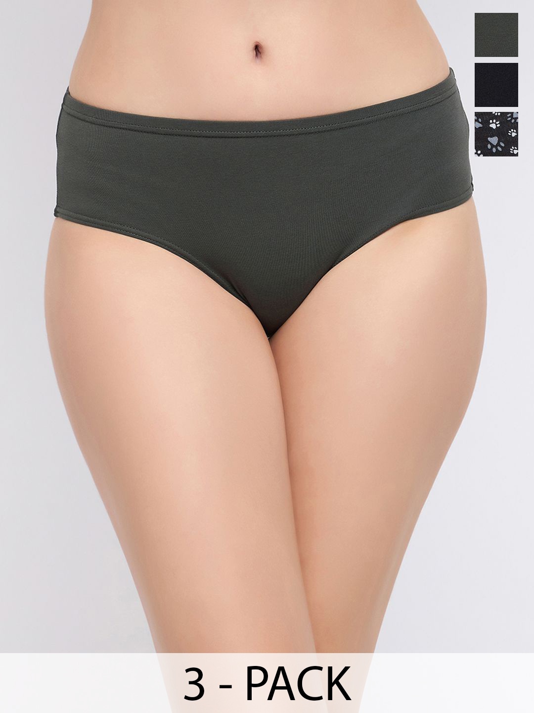 

Clovia Pack Of 3 Mid-Rise Hipster Briefs, Black