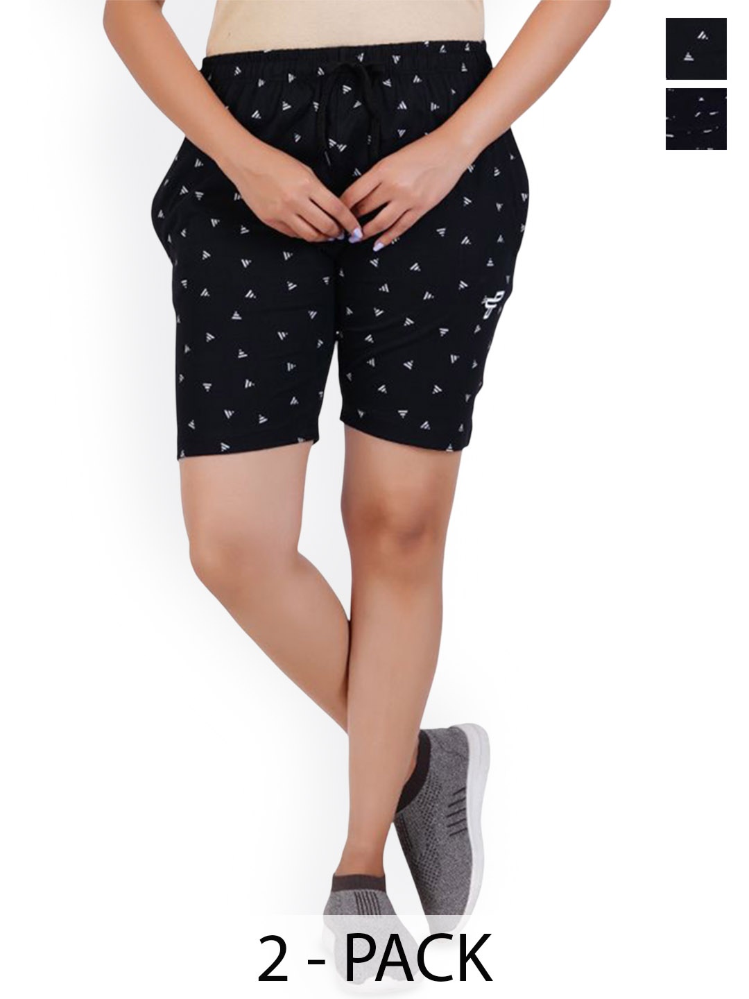 

FEEL TRACK Women Pack of 2 Abstract Printed Shorts, Navy blue
