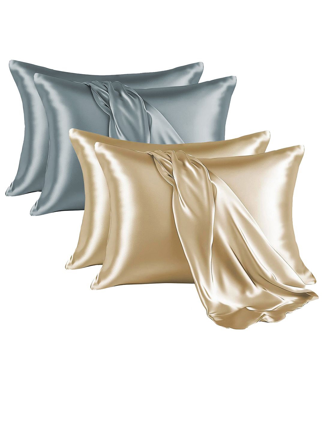 

Kuber Industries Beige & Grey 4 Pieces Soft Satin Rectangle Pillow Covers