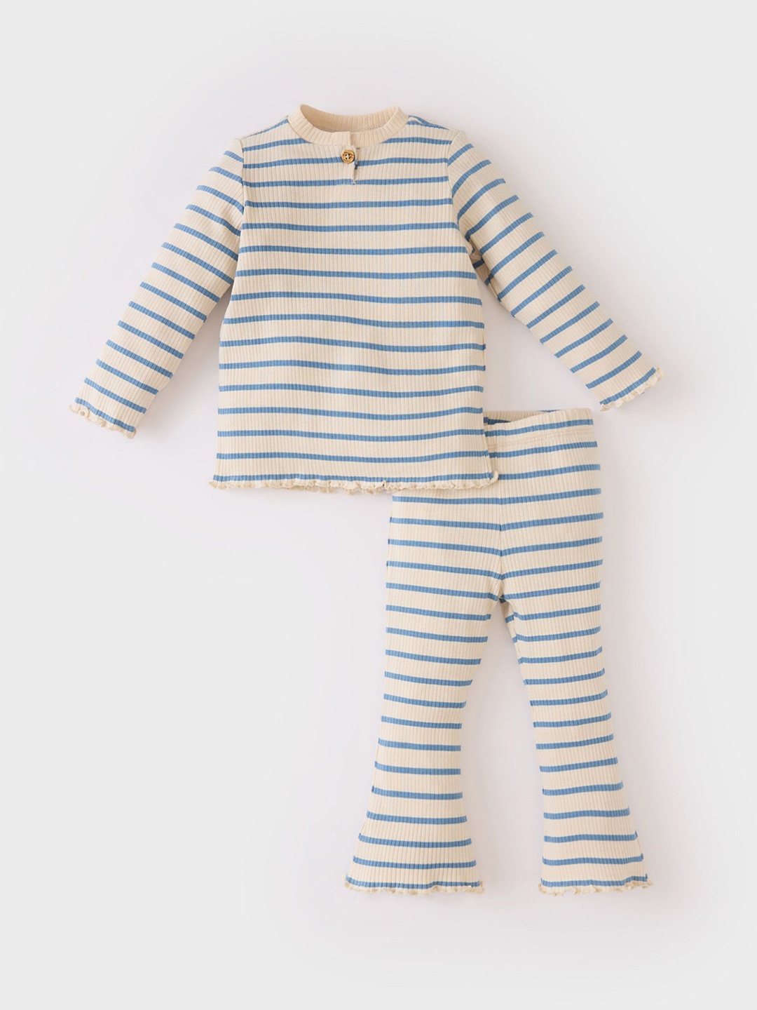 

DeFacto Girls Striped Long Sleeves T-Shirt With Trousers, Beige