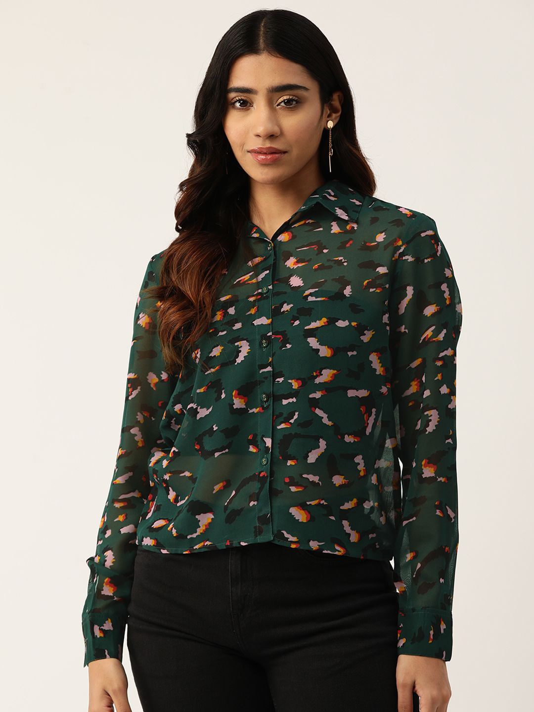 

Moda Rapido Women Floral Opaque Printed Casual Shirt, Teal