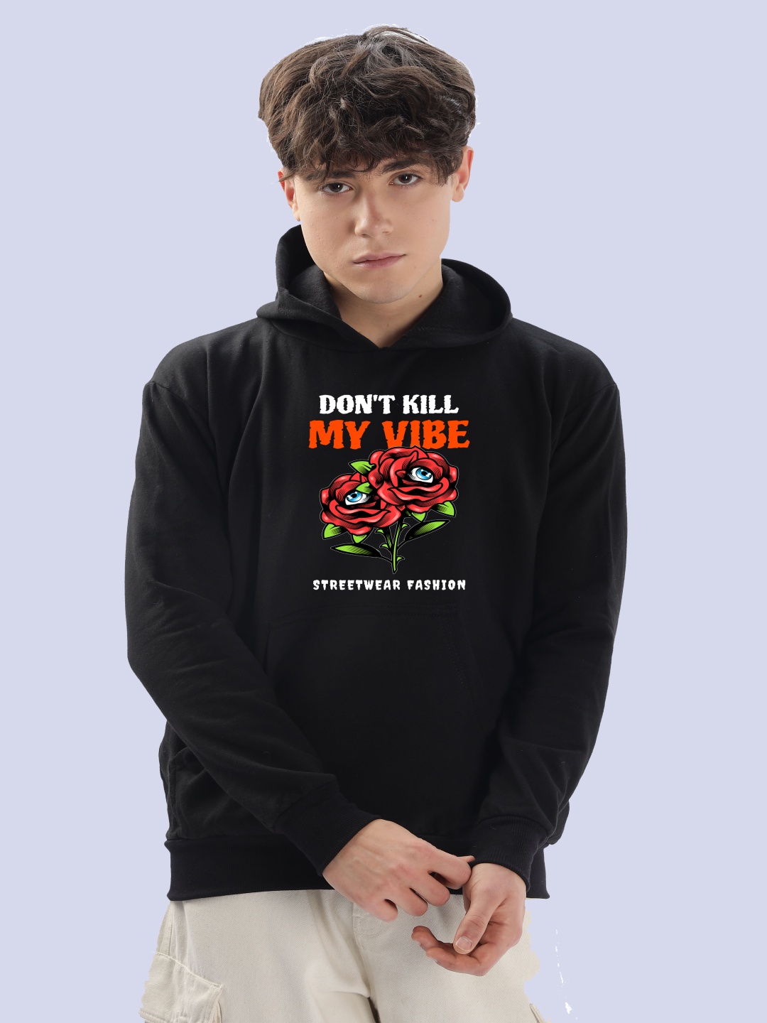 

FALTU.CO Men Graphic Printed Hooded Cotton Sweatshirt, Black