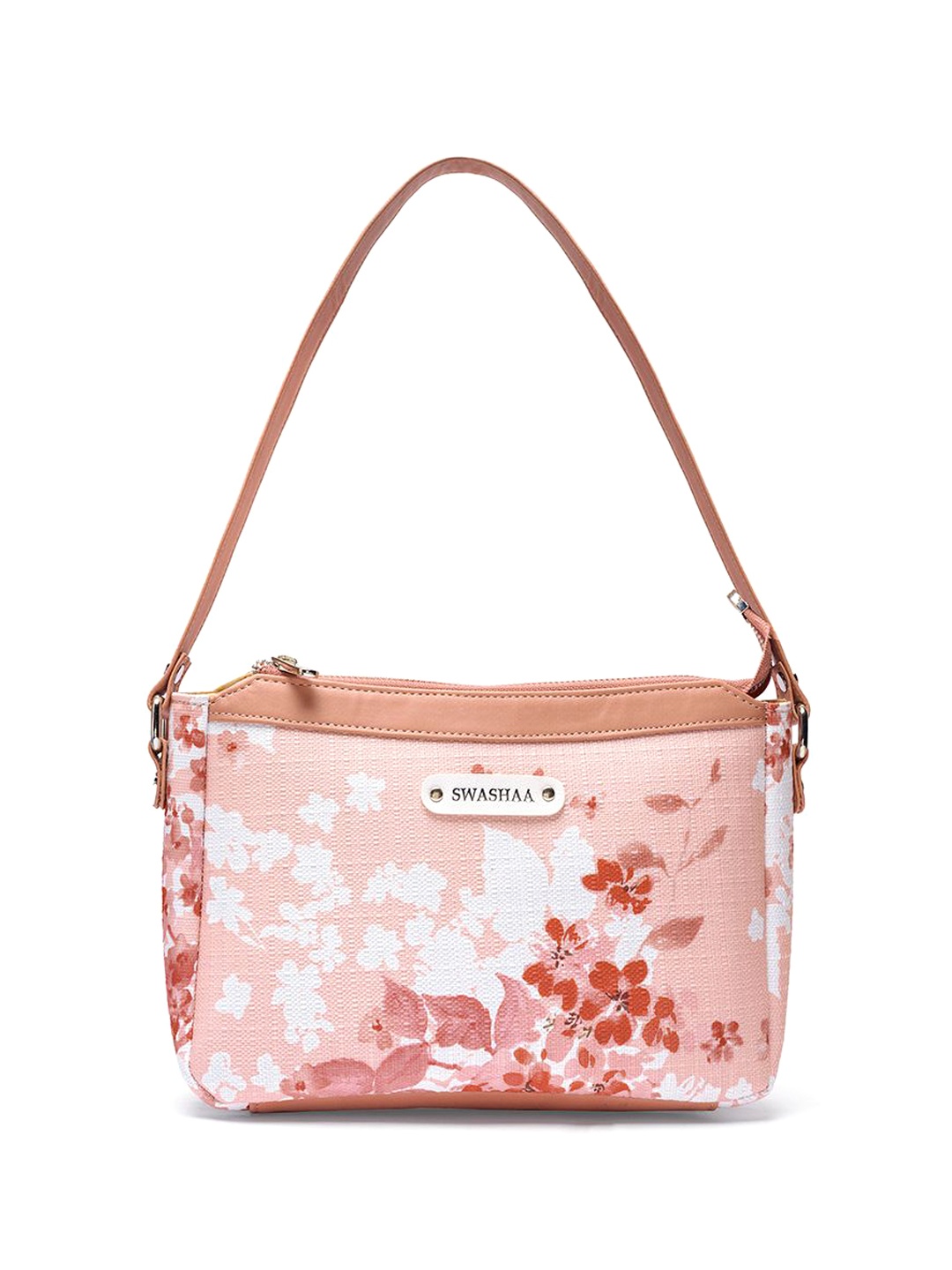 

SWASHAA Women Rosy Romance Floral Printed Structured Shoulder Bag, Peach