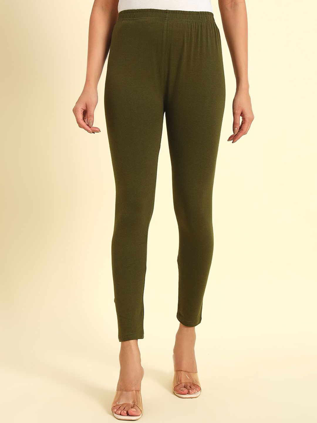 

Thread Plus Women Ankle Length Super Stretchable Solid Cotton Leggings, Green