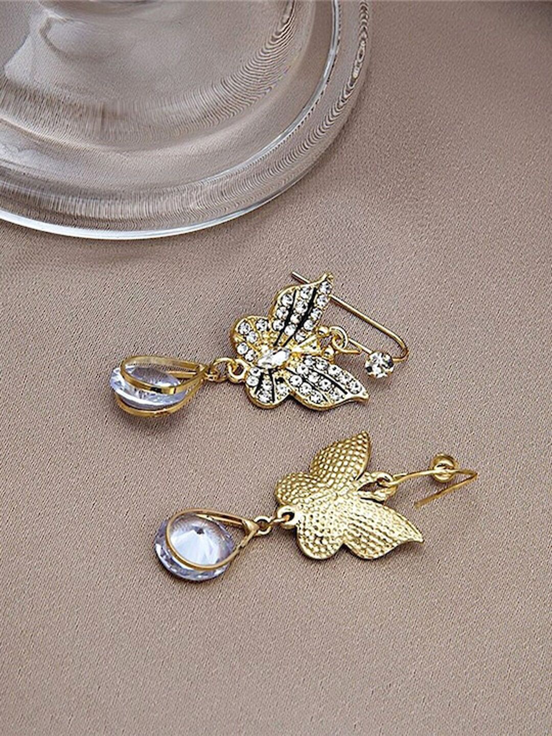 

BEYTER Sterling Silver Artificial Stones Studded Contemporary Drop Earrings, Gold
