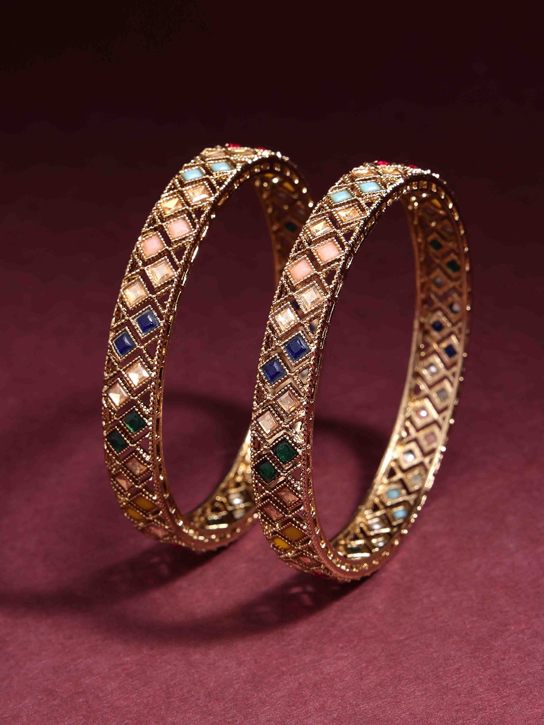 

PANASH Set of 2 Gold-Plated Stone Studded Bangles