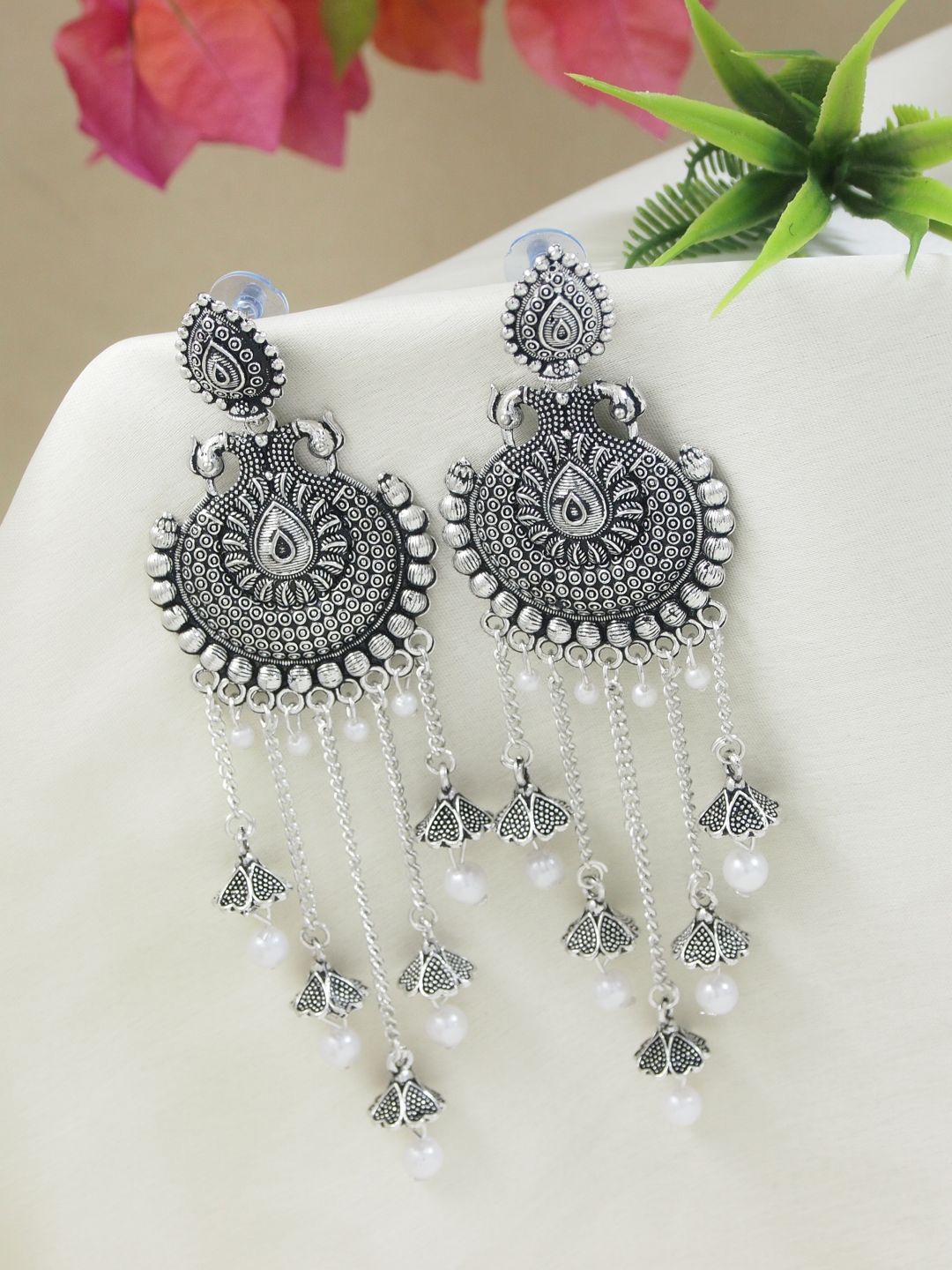 

I Jewels Contemporary Chandbalis Earrings, Silver