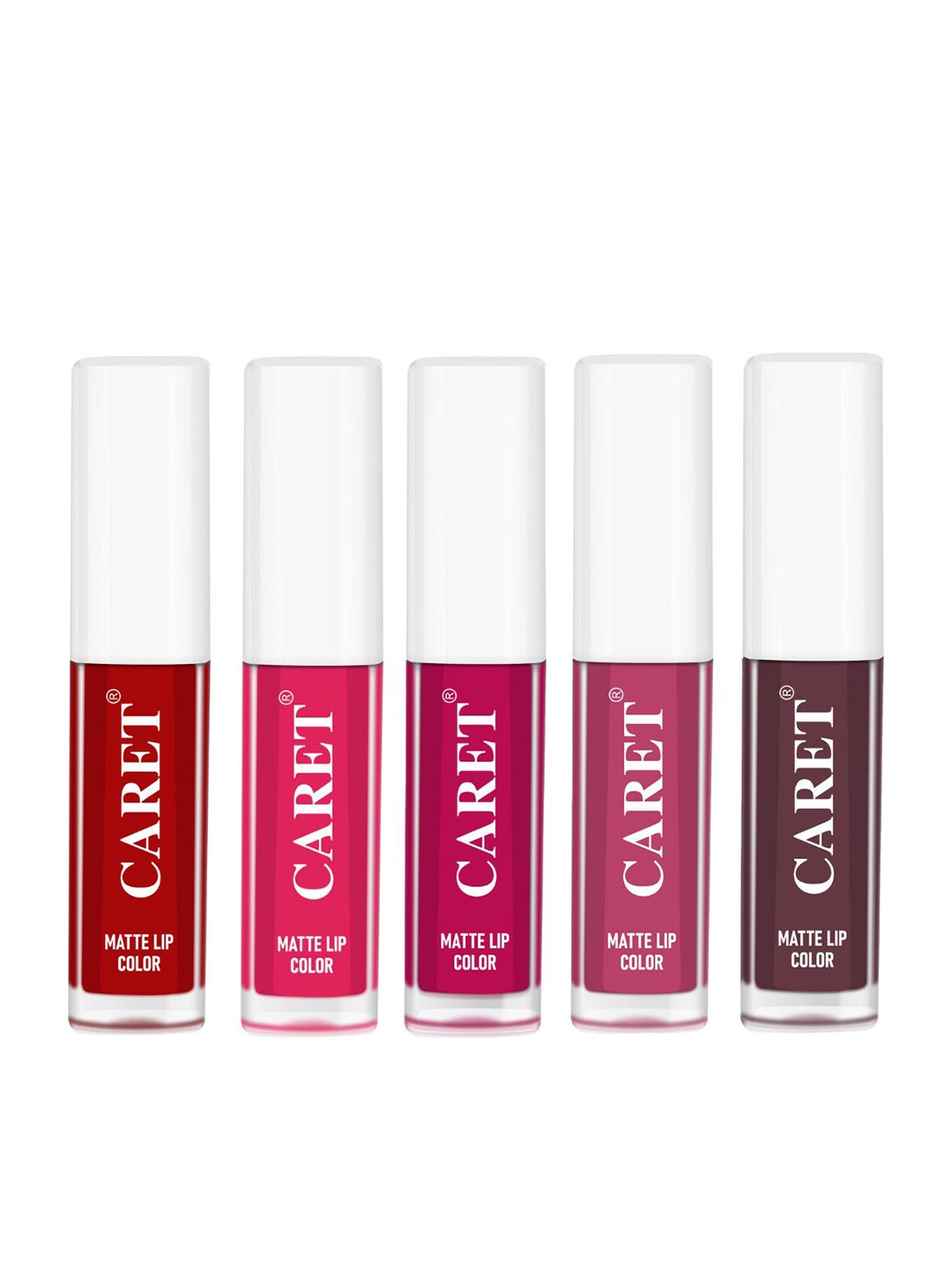 

CARET ORGANIC Set Of 5 Super-Pigmented Liquid Matte Lipsticks - 10 ml - 3-4-5-8-7, Pink