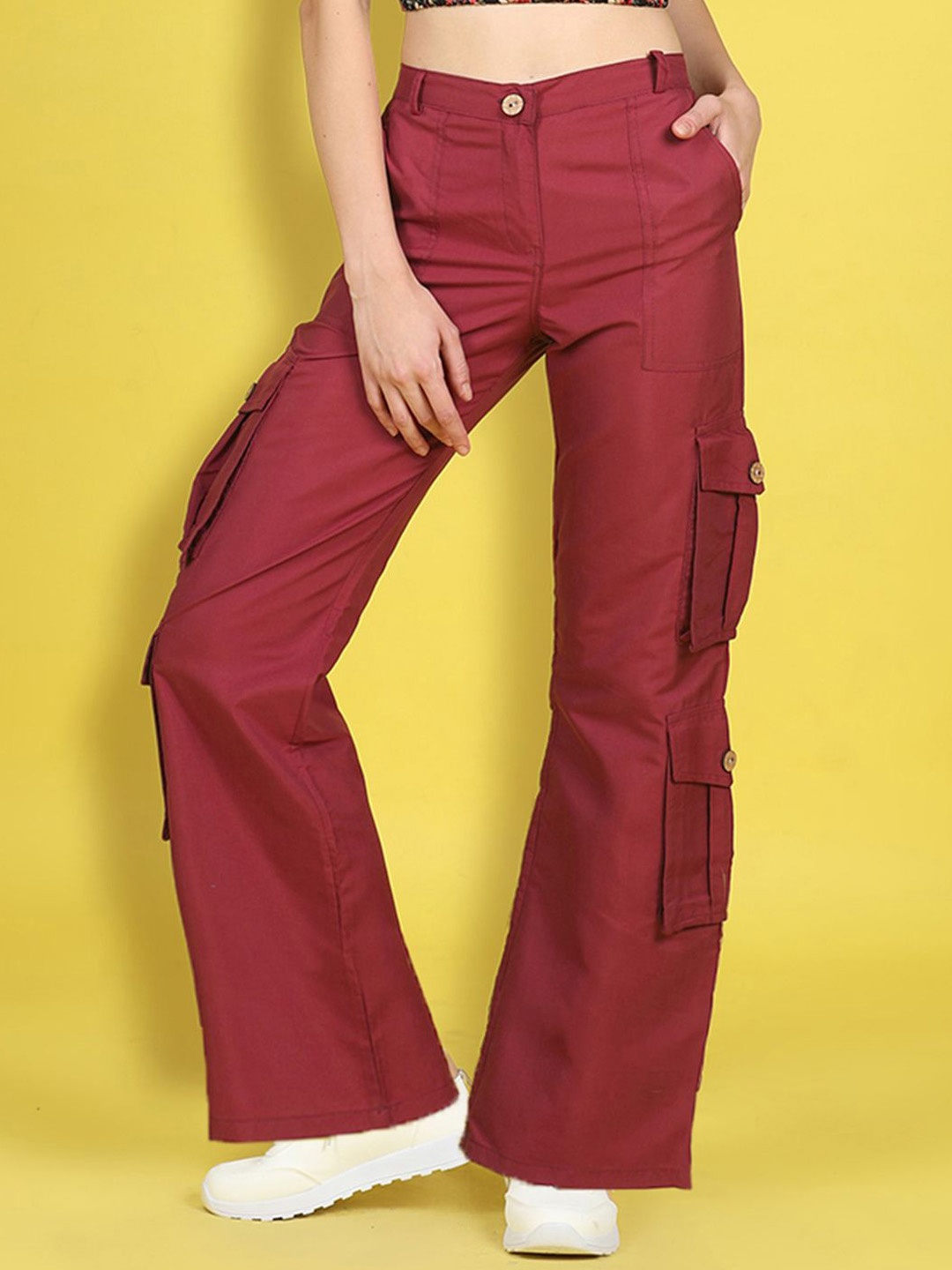 

Cutiekins Girls Easy Wash Mid-Rise Cargos Trousers With Pocket Detailing, Maroon