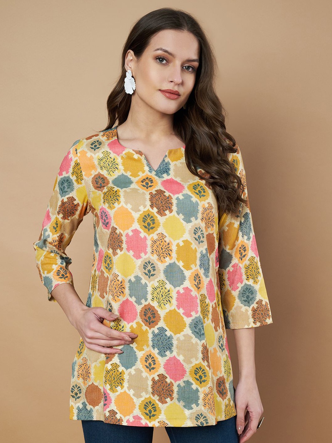 

Poshak Hub Floral Printed A-Line Top, Yellow