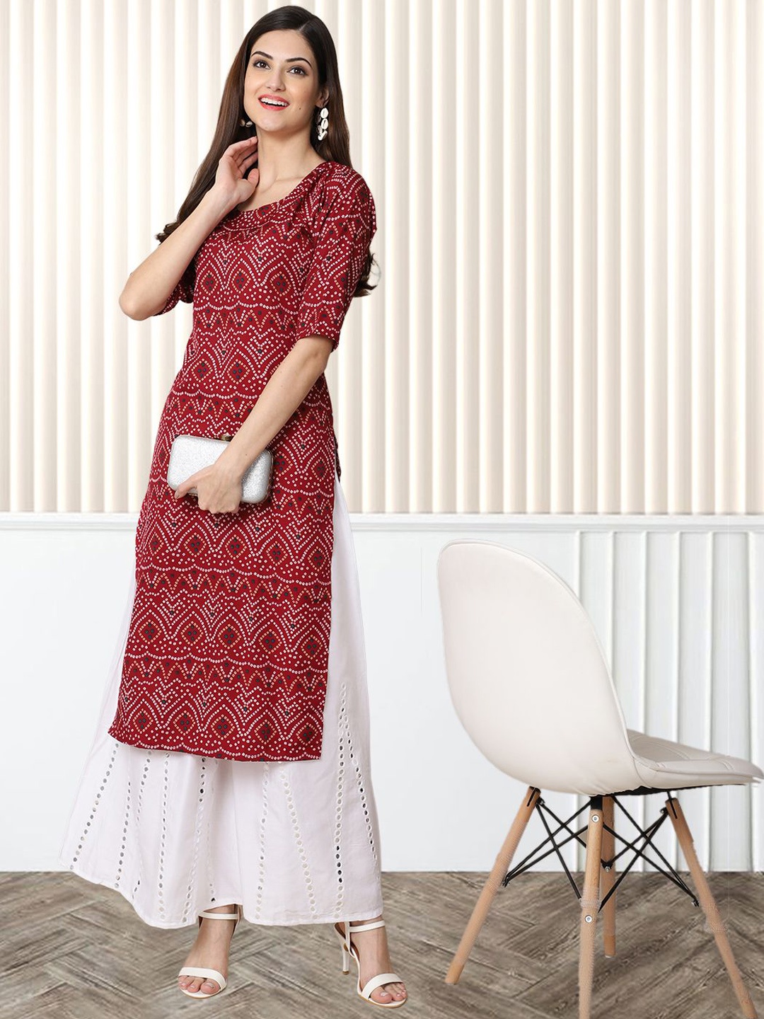 

Moda Rapido Bandhani Printed Round-Neck Straight Kurta, Maroon