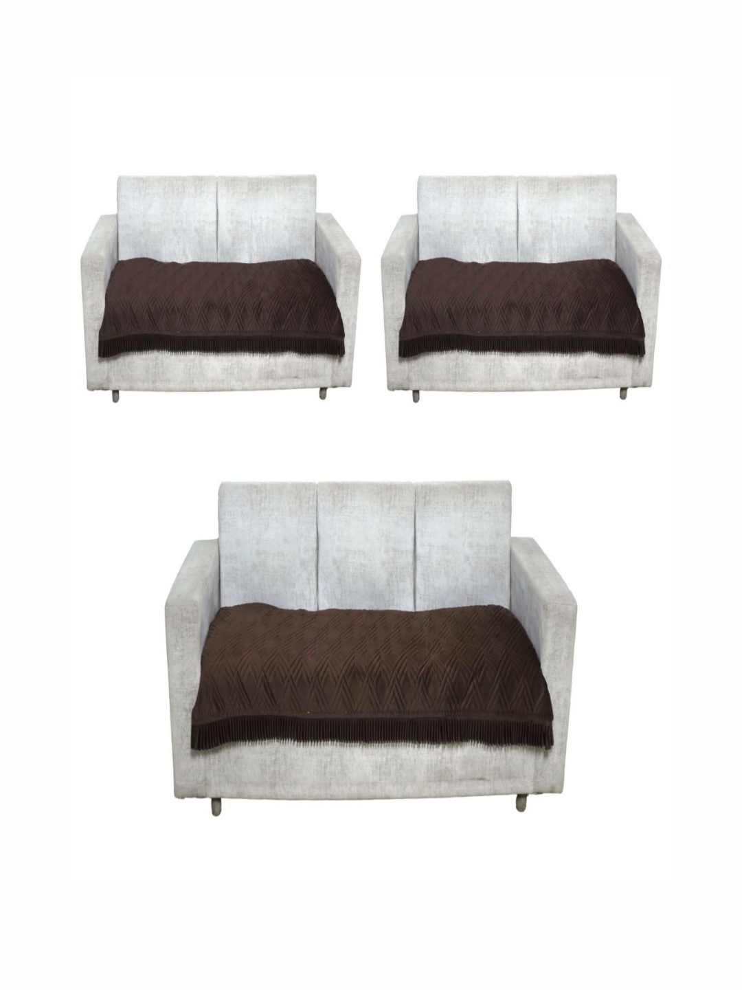 

Fashion Throw Coffee Brown 3 Pieces Velvet Sofa Cover
