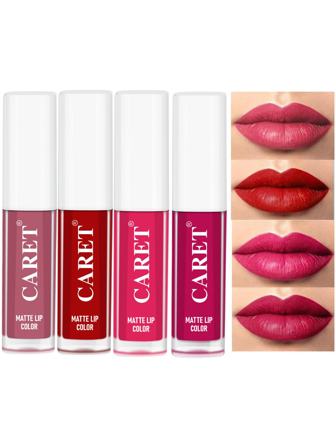 

CARET ORGANIC Set Of 4 Matte Liquid Lipstick - 8 ml - Nude Pink-Red-Pink-Bold Pink, Maroon