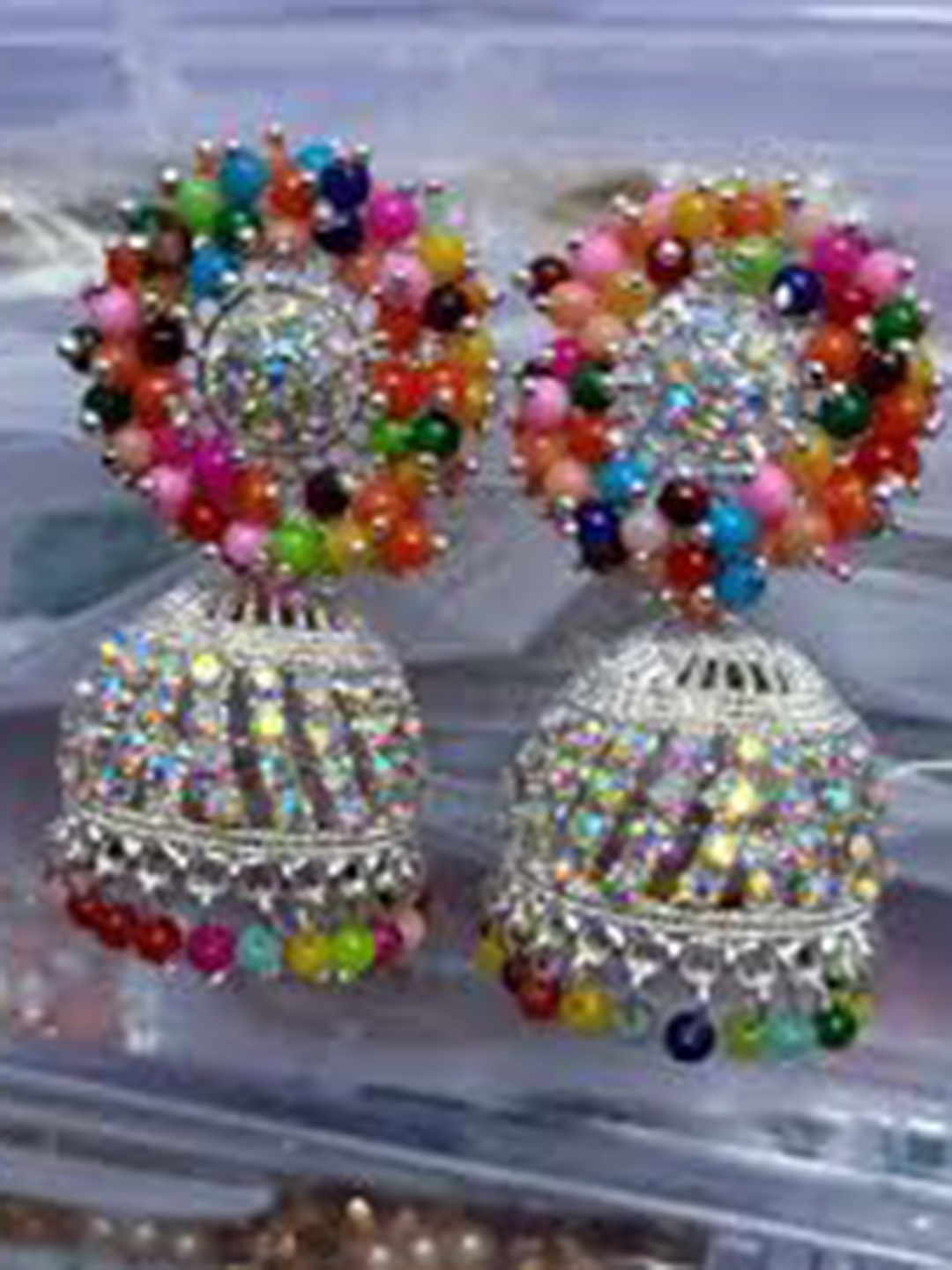 

JMBW INTERNATIONAL Sterling Silver-Plated Artificial Beads Dome Shaped Jhumkas