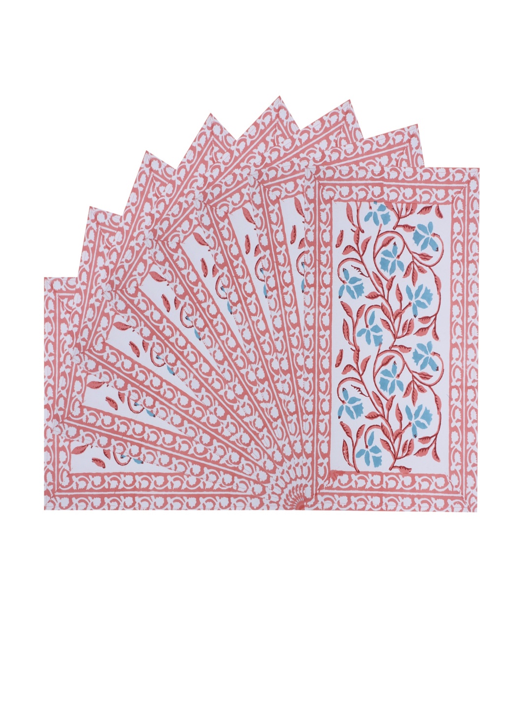

Texstylers Peach-Color & White 8 Pieces Floral Printed Cotton Table Placemats