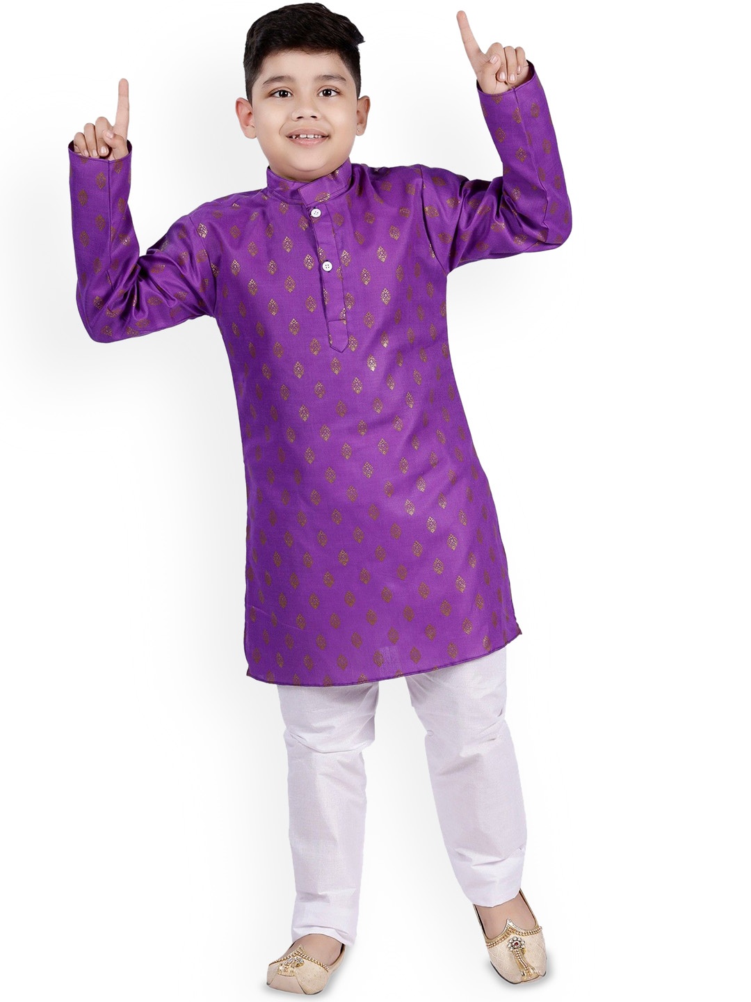 

BAESD Boys Floral Woven Design Mandarin Collar Kurta With Trouser, Purple