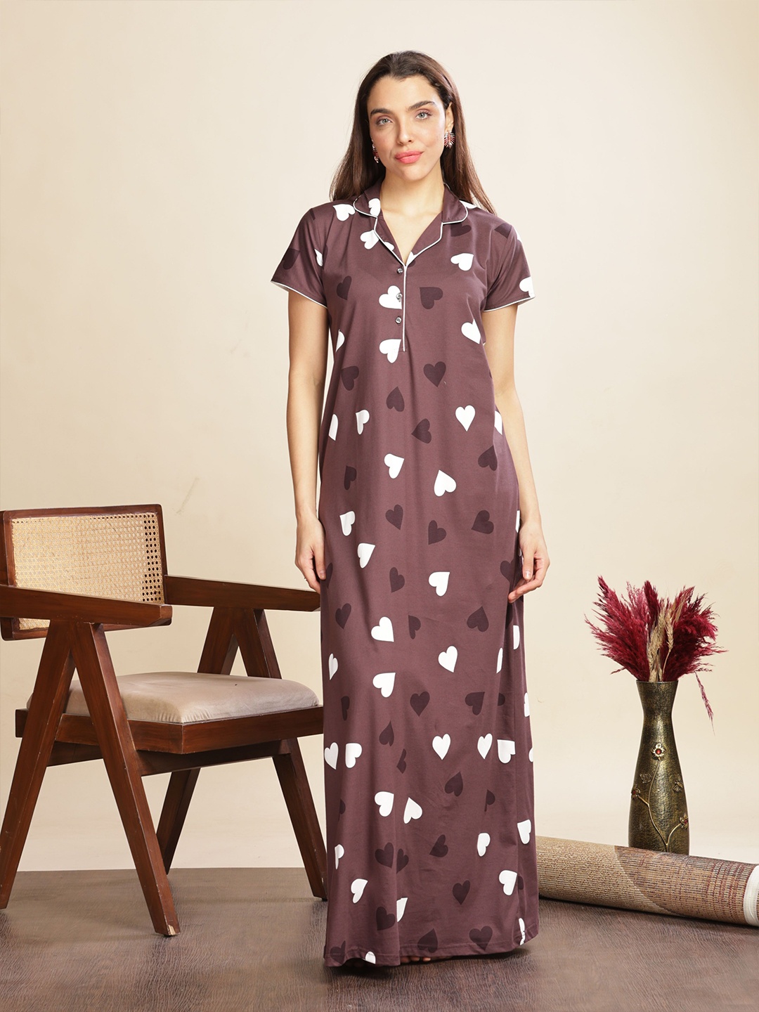 

9shines Label Printed Maxi Nightdress, Purple