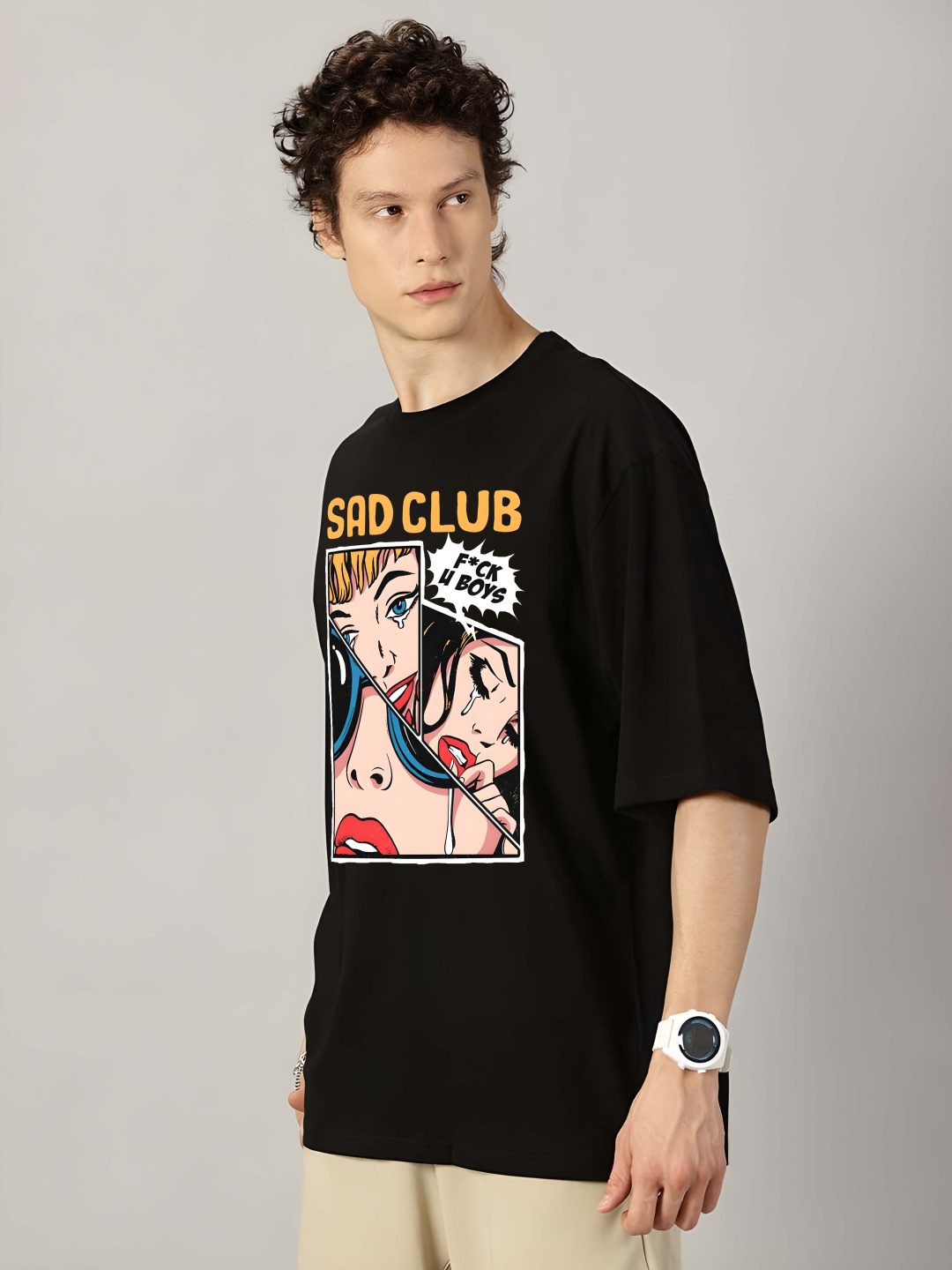 

Krimmple Men Drop-Shoulder Sleeves Pure Cotton T-shirt, Black