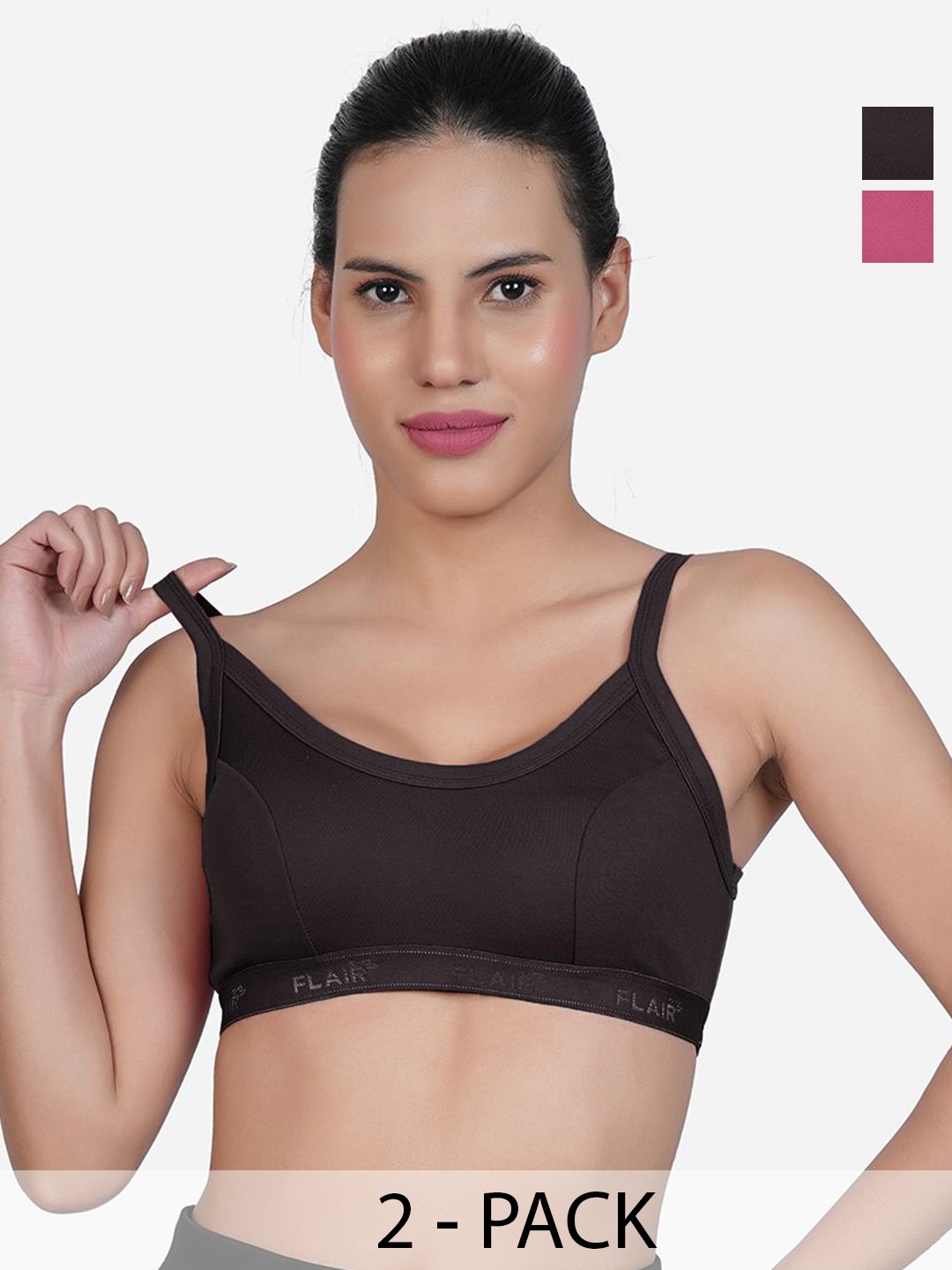 

SHYAM SONS FLAIR Pack Of 2 Full Coverage Workout Bra, Black