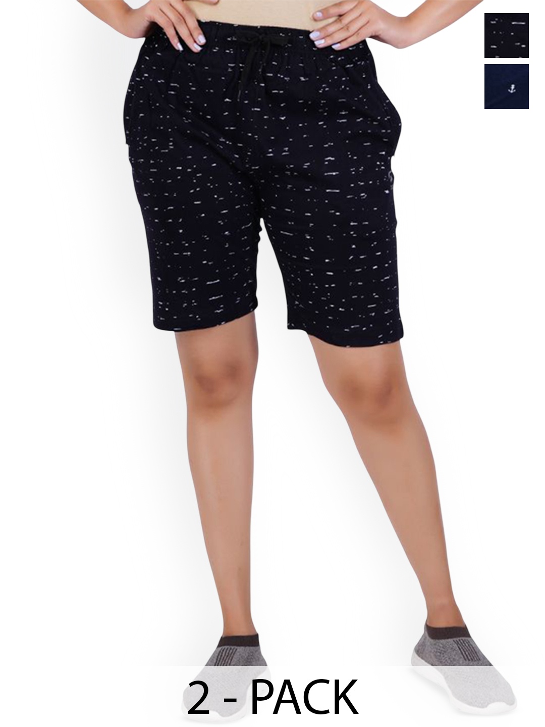 

FEEL TRACK Women Printed Shorts, Navy blue