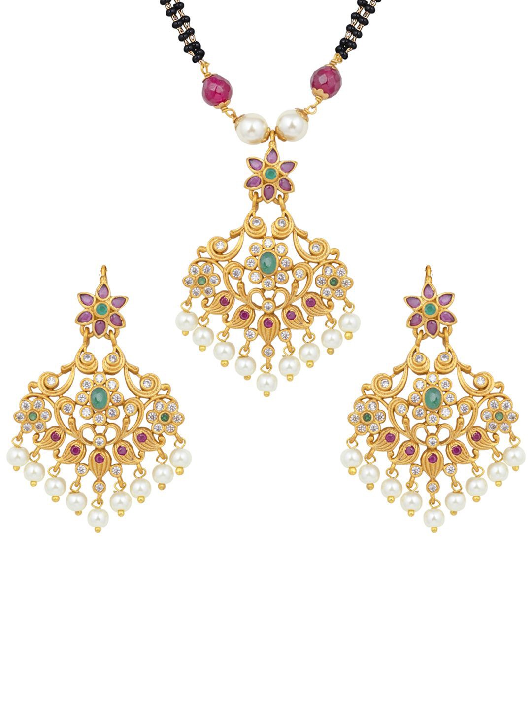 

Peora Gold-Plated Artificial Stones Mangalsutra with Earrings