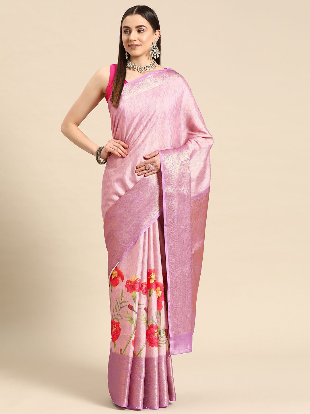 

DIVASTRI Floral Zari Tissue Tussar Saree, Lavender