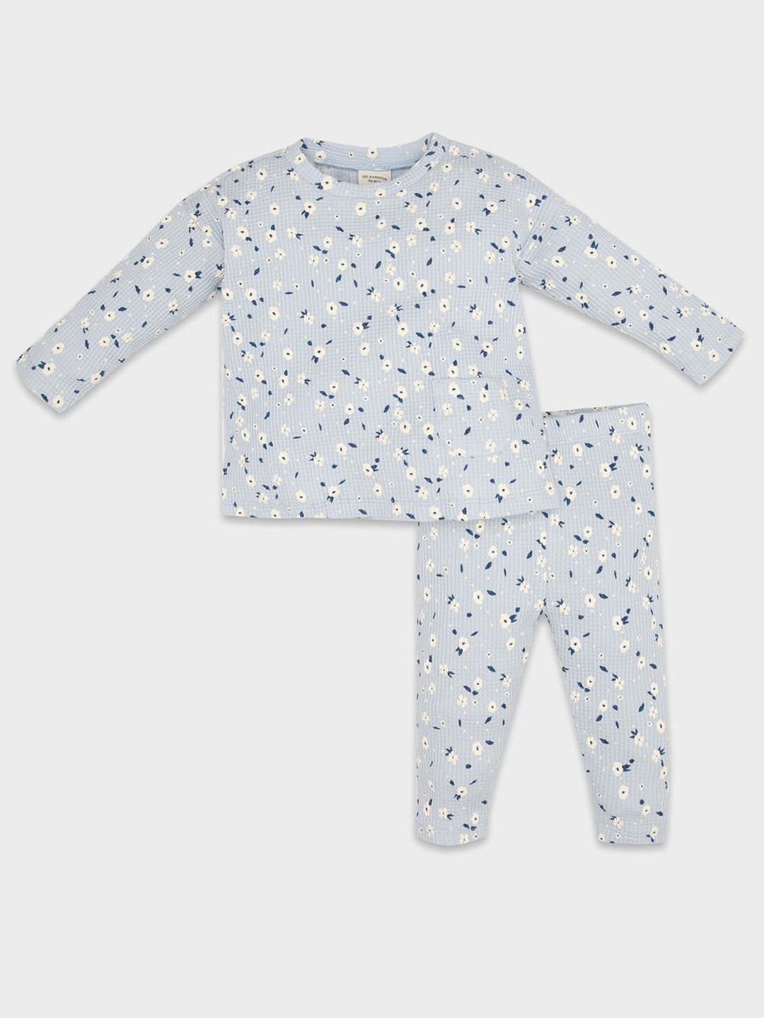 

DeFacto Girls Printed Pure Cotton T-shirt With Trousers, Blue
