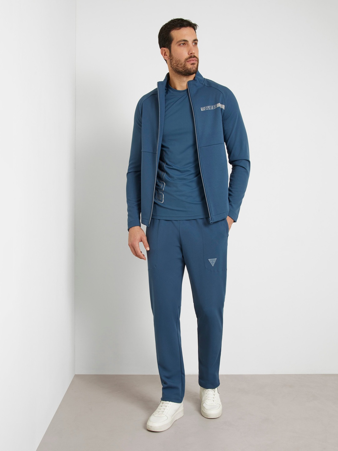 

GUESS Men Striped Longline Sporty Jacket, Beige