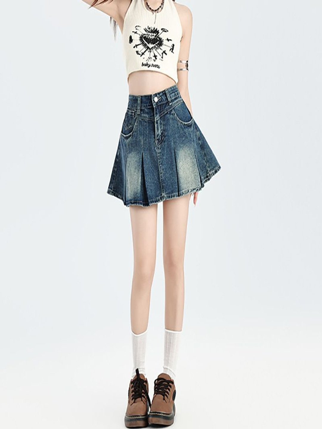

StyleCast x Revolte Pure Cotton Flared Mini Skirt, Blue