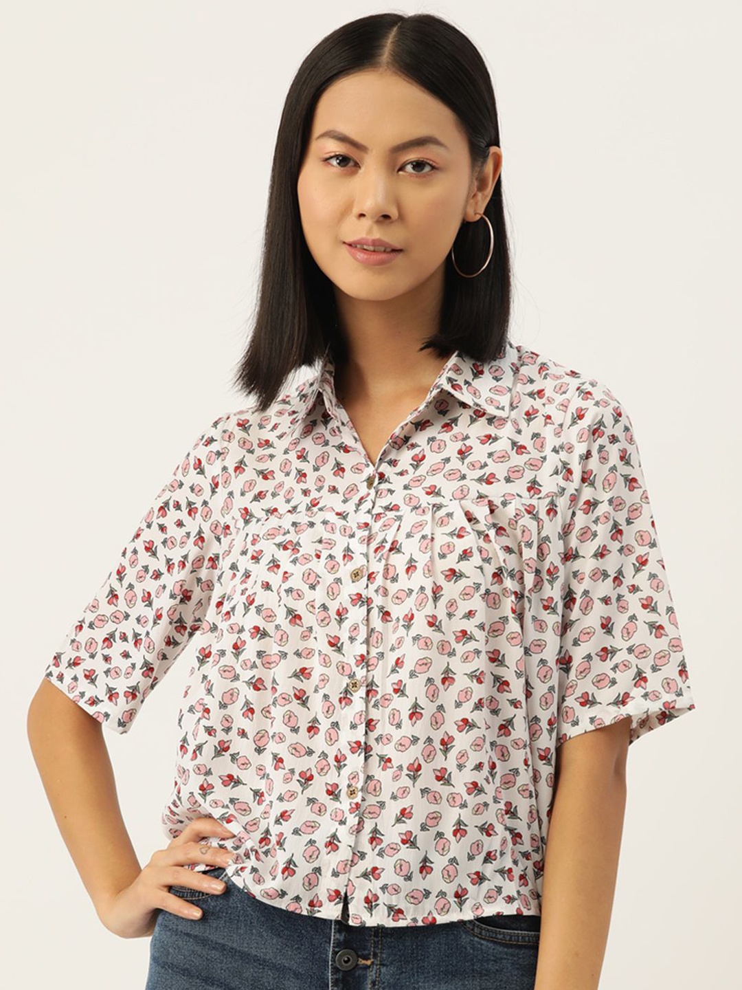 

Moda Rapido Women Floral Opaque Printed Party Shirt, White