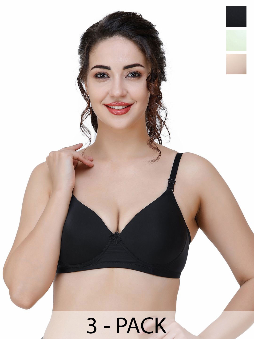 

College Girl Pack Of 3 Full Coverage Seamless Lightly Padded T-shirt Bra, Black