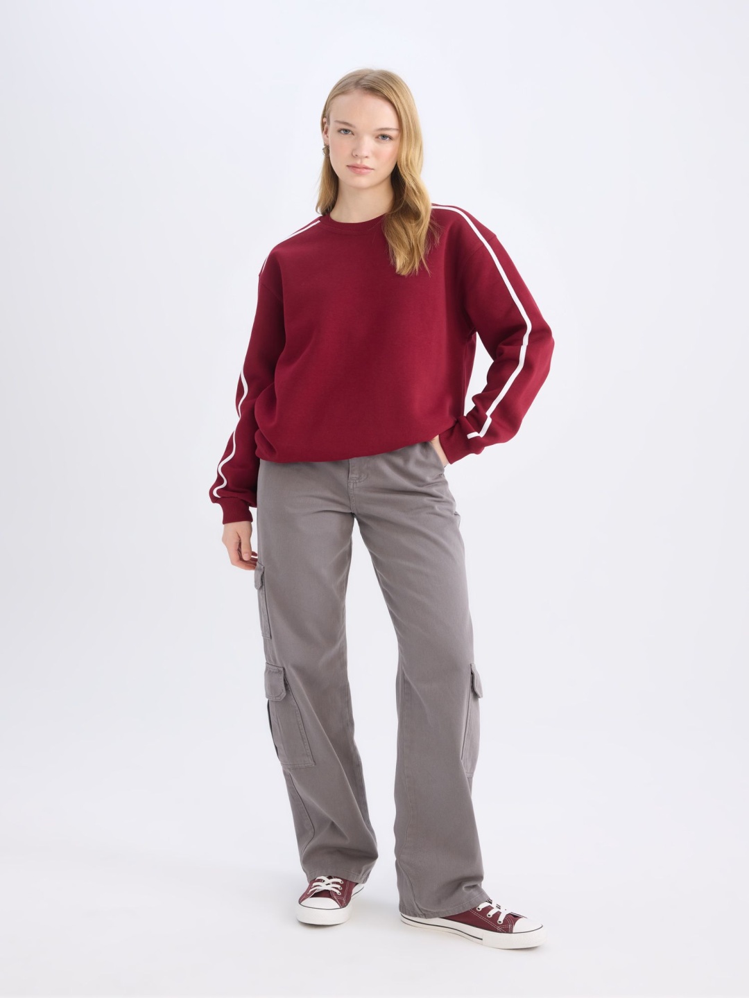 

DeFacto Women Pure Cotton Regular Fit Cargos Trousers, Grey