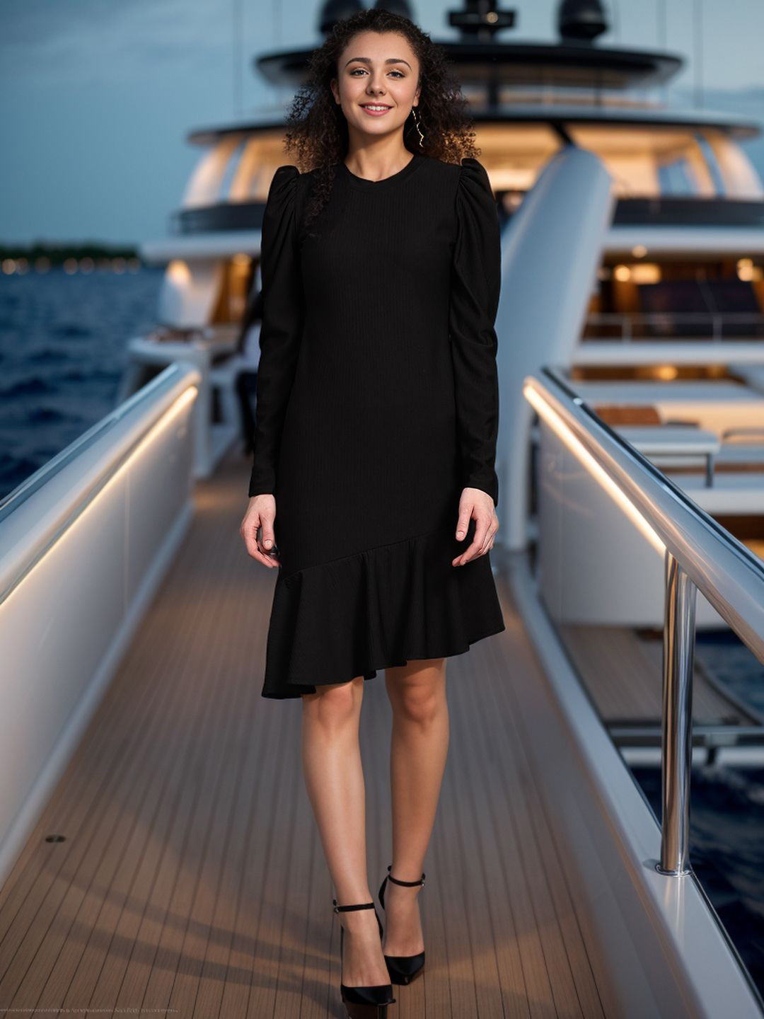 

DressBerry Women Puff Sleeves Sheath Dress, Black