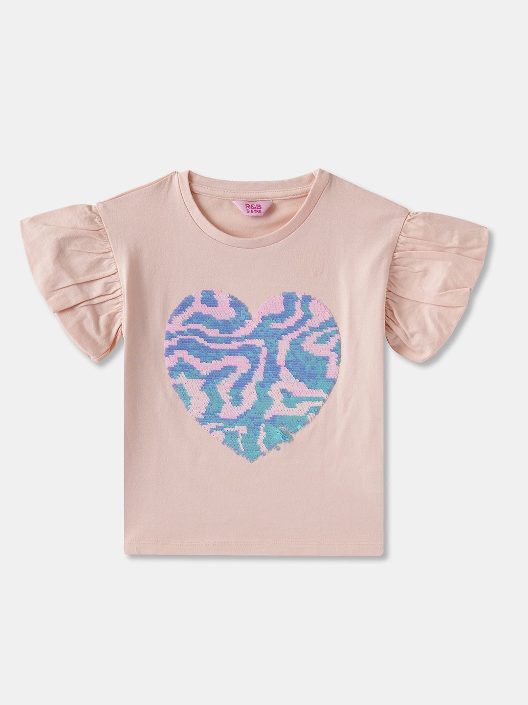 

R&B Print Flared Sleeve Cotton Top, Peach